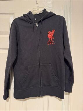 Majestic Black Zip-Up Hoodie with Red L.F.C. Crest